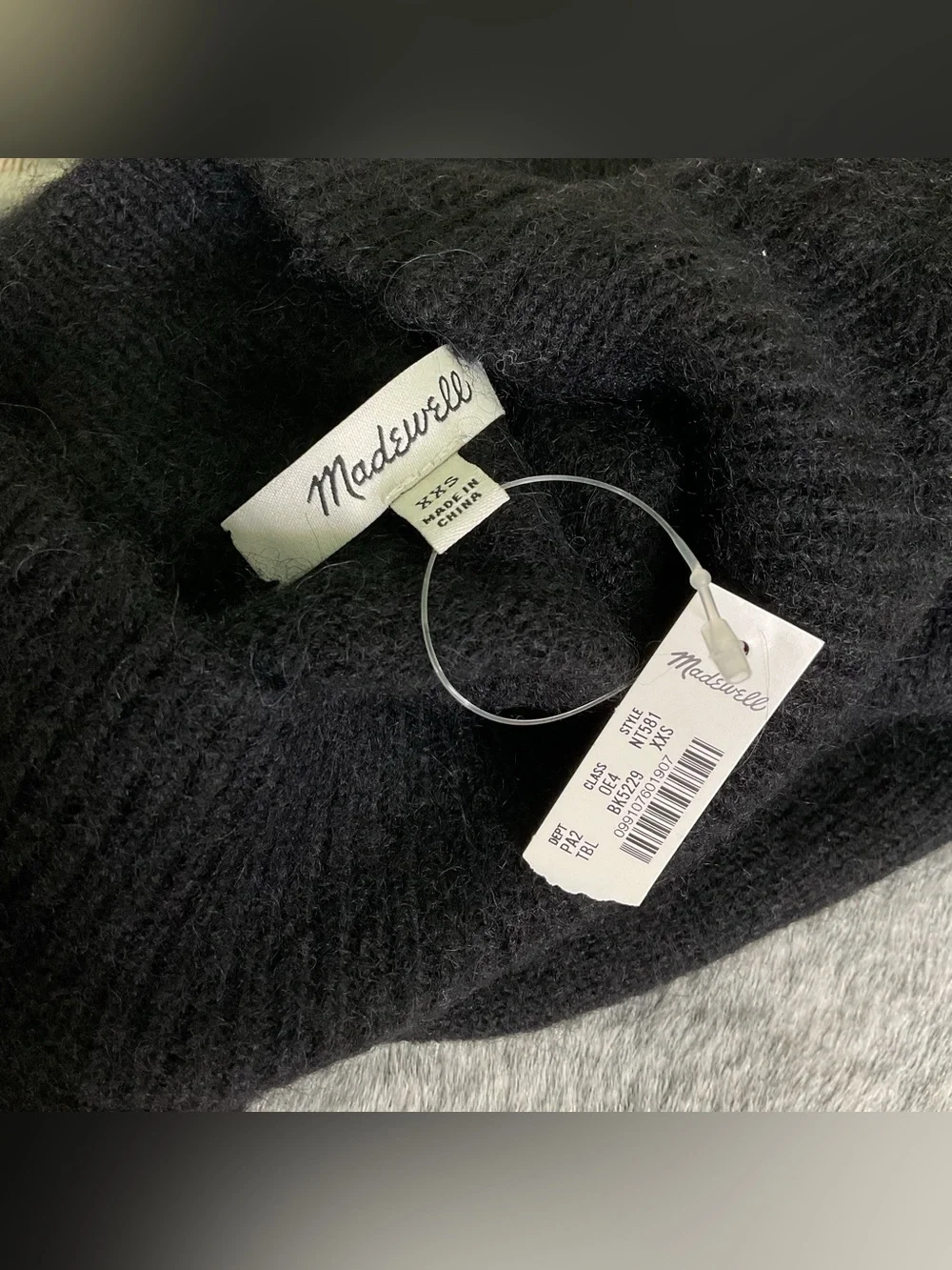 NWT Madewell Alpaca-Blend Mockneck Puff Sleeve Black Sweater Size XXS